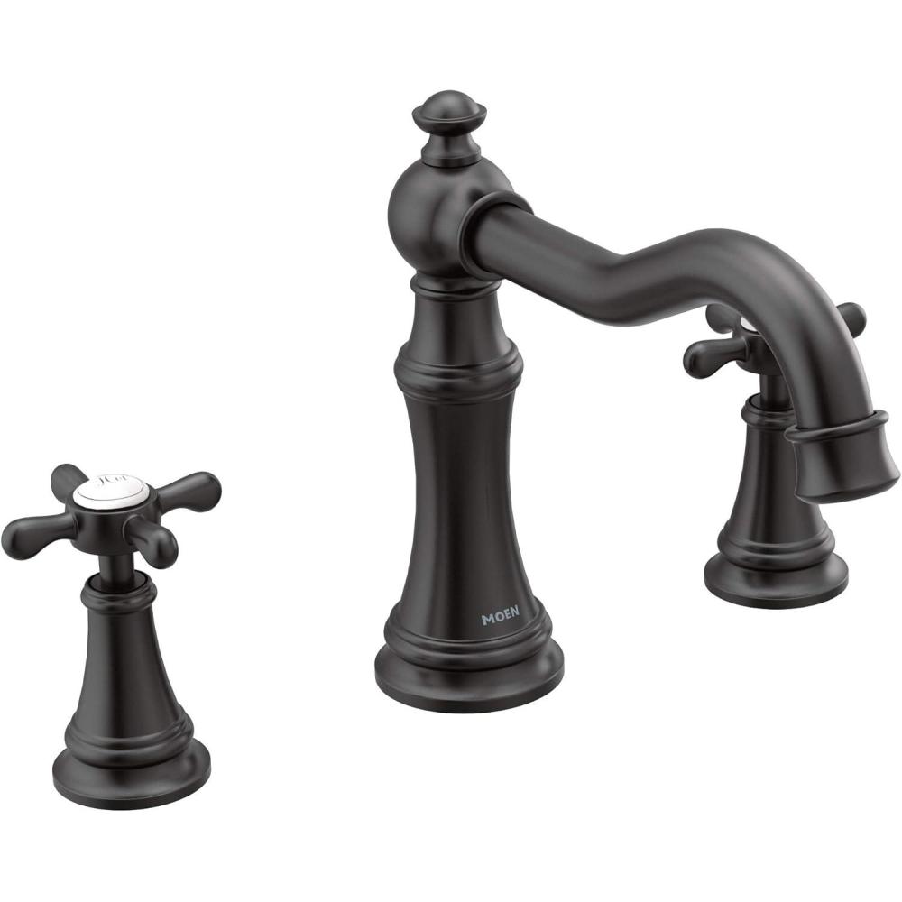 image:imageMoen Ts22101Bn Weymouth TwoHandle High Arc Roman Tub Faucet Trim only Brushed NickelMatte Black