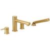Moen T394BG Align 2-Handle Deck Mount Modern Roman Tub Faucet Trim Kit with Single Function Handshower, 4-hole Bathtub Faucets with Hand Shower Wand and Tub Spout, Valve Required, Brushed Gold(Brushed Gold)