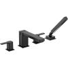 Moen 90 Degree Matte Black Two-Handle Deck Mount Roman Tub Faucet Trim Kit with Handshower, Valve Required, TS914BL