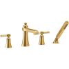 Moen TS928 Flara 2-Handle Deck Mount Lever Handle Roman Tub Faucet Trim Kit, Valve Required, Including Single Function Handshower, Chrome(Brushed Gold)