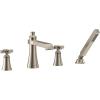 Moen TS928 Flara 2-Handle Deck Mount Lever Handle Roman Tub Faucet Trim Kit, Valve Required, Including Single Function Handshower, Chrome(Brushed Nickel)