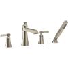 Moen TS928BN Flara 2-Handle Deck Mount Lever Handle Roman Tub Faucet Trim Kit, Valve Required, Including Single Function Handshower, Brushed Nickel