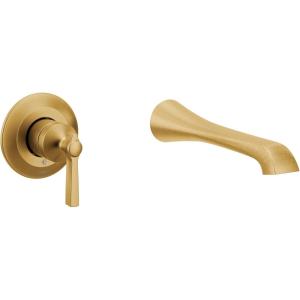 Flara Brushed Gold Single Handle Wall Mount Tub Filler High Flow Tub Faucet with 10″ Spout Reach, WTS921BG