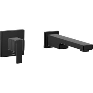 Moen 90 Degree Matte Black Single Handle Wall Mount Tub Filler High Flow Tub Faucet with 10″ Spout Reach, WTS911BL