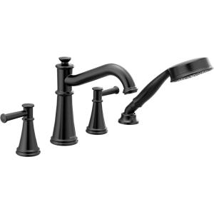 Moen Belfield Matte Black Two-Handle Deck Mount Roman Tub Faucet Trim Kit with Handshower, Valve Required, T9024BL