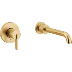 Moen Cia Brushed Gold Single Handle Wall Mount Tub Filler High Flow Tub Faucet with 10″ Spout Reach, WT6221BG