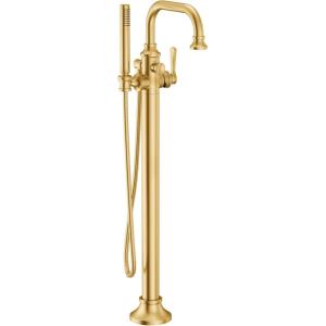 Moen S44507BN Colinet One-Handle Traditional Freestanding Floor Mount Tub Filler with Handshower, Brushed Nickel(Brushed Gold)