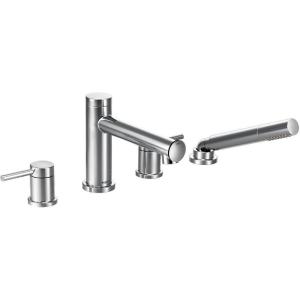 Moen T394BG Align 2-Handle Deck Mount Modern Roman Tub Faucet Trim Kit with Single Function Handshower, 4-hole Bathtub Faucets with Hand Shower Wand and Tub Spout, Valve Required, Brushed Gold(Chrome)