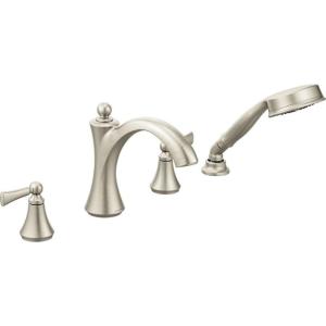 Moen T654BN Wynford Two-Handle Diverter Roman Tub Faucet Includes Hand Shower without Valve, Brushed Nickel(Brushed Nickel)