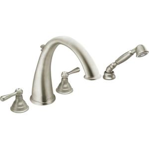 Moen T922 Kingsley Two-Handle High Arc Roman Tub Faucet and Hand Shower, Valve Required, Chrome(Brushed Nickel)