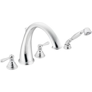Moen T922 Kingsley Two-Handle High Arc Roman Tub Faucet and Hand Shower, Valve Required, Chrome(Chrome)