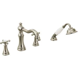 Moen TS21102BL Weymouth Roman Tub Faucet Trim with Cross Handles, Valve Required, Matte Black(Polished Nickel)