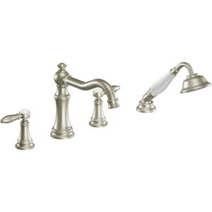 Moen TS21104 Weymouth Two-Handle Roman Tub Faucet Trim Kit with Handshower, Valve Required, Chrome(Brushed Nickel)