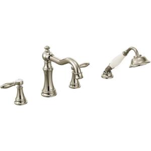 Moen TS21104 Weymouth Two-Handle Roman Tub Faucet Trim Kit with Handshower, Valve Required, Chrome(Polished Nickel)