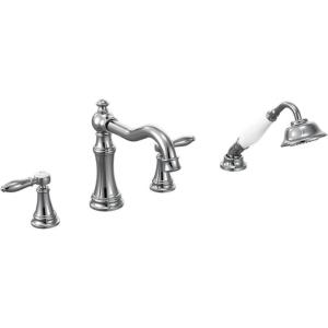 Moen TS21104BG Weymouth Two-Handle Roman Tub Faucet Trim Kit with Handshower, Valve Required, Brushed Gold(Chrome)