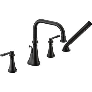 Moen TS44504BL Colinet Two Handle Deck-Mount Roman Tub Faucet Trim with Lever Handles and Handshower, Valve Required, Matte Black(Matte Black)