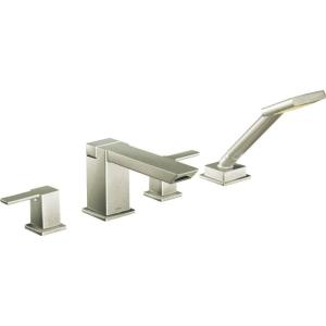 Moen TS904BN 90-Degree Two-Handle Roman Tub Faucet Includes Hand Shower without Valve, Brushed Nickel(Brushed Nickel)