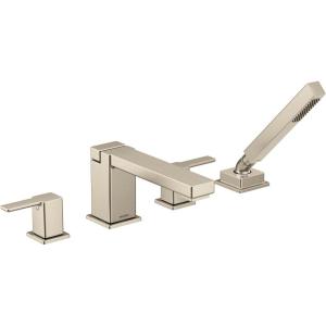 Moen TS914BN 90 Degree Two-Handle Deck Mount Roman Tub Faucet Trim Kit, Valve Required, Including Single Function Handshower, Brushed Nickel