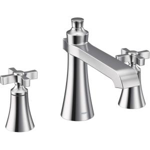 Moen TS927BN Flara 2-Handle Deck Mount Cross Handle Roman Tub Faucet Trim Kit, Valve Required, Brushed Nickel(Chrome)