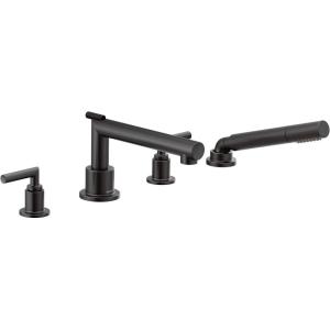 Moen TS93004BL Arris 2-Handle Deck Mount Modern Roman Tub Faucet Trim Kit, Valve Required, Including Single Function Handshower, Matte Black(Matte Black)