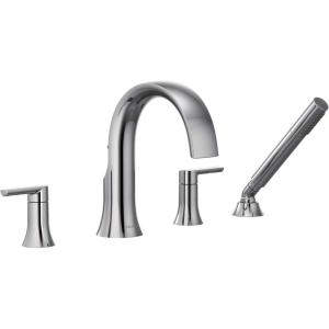 Moen TS983BL Doux Two-Handle High Arc Deck-Mount Roman Tub Faucet Trim with Handshower, Valve Required, Matte Black(Chrome)