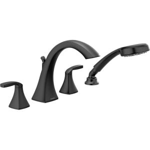 Moen Voss Matte Black Two-Handle Deck Mount Roman Tub Faucet Trim Kit with Handshower, Valve Required, T694BL