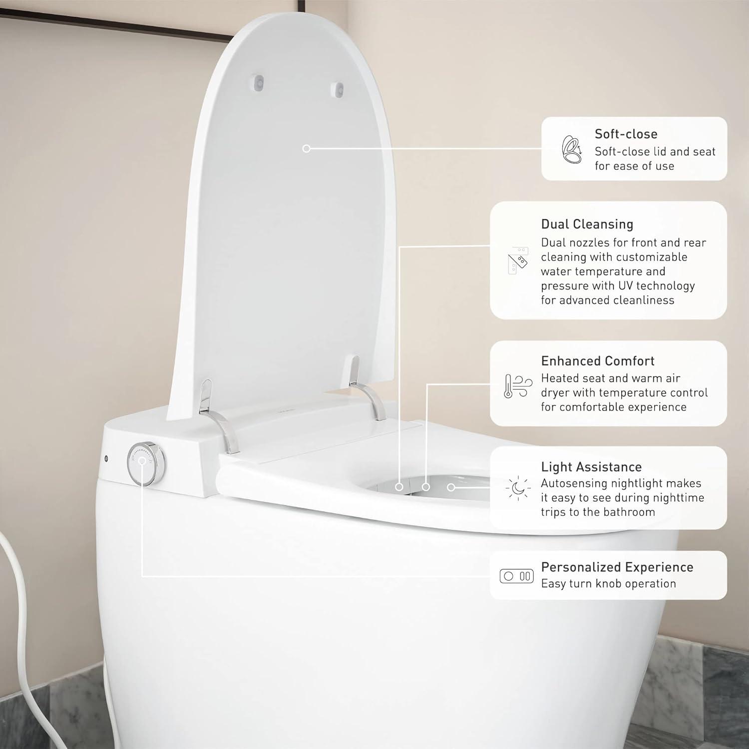 image:imageMoen 3Series White Tankless Bidet One Piece Elongated Toilet with Remote Control ET1300ET900
