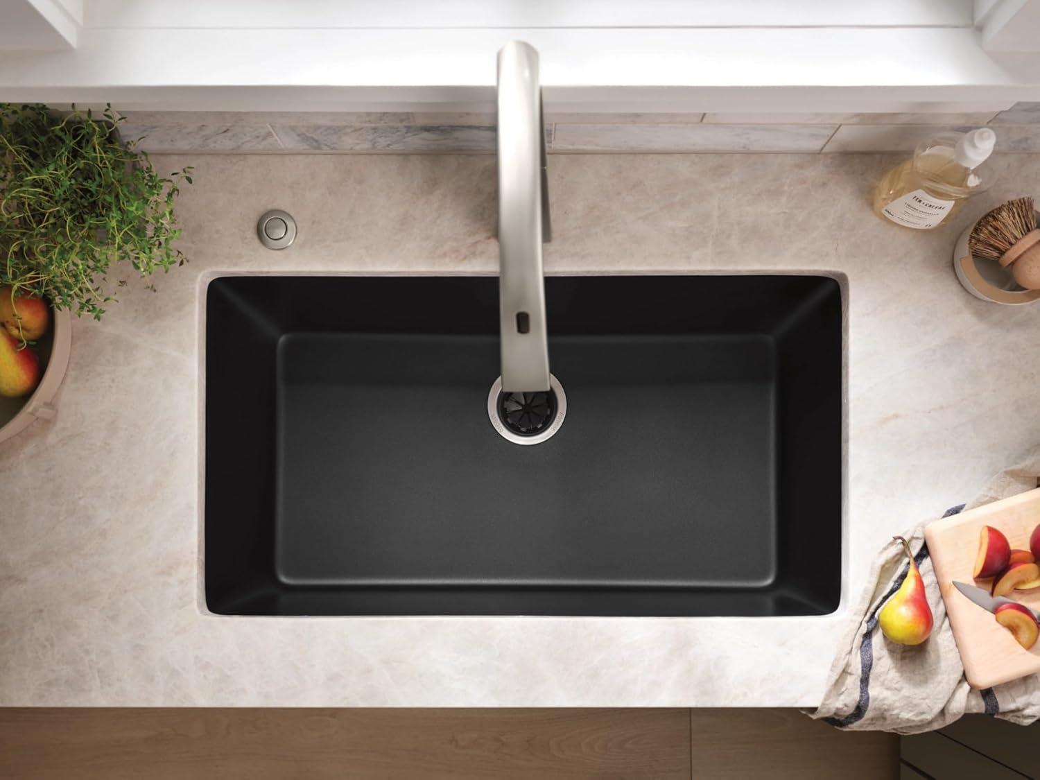 image:imageMoen Host Black Granite 33Inch Wide x 95Inch Deep Undermount Single Bowl Kitchen Sink GGB4010BMatte Black