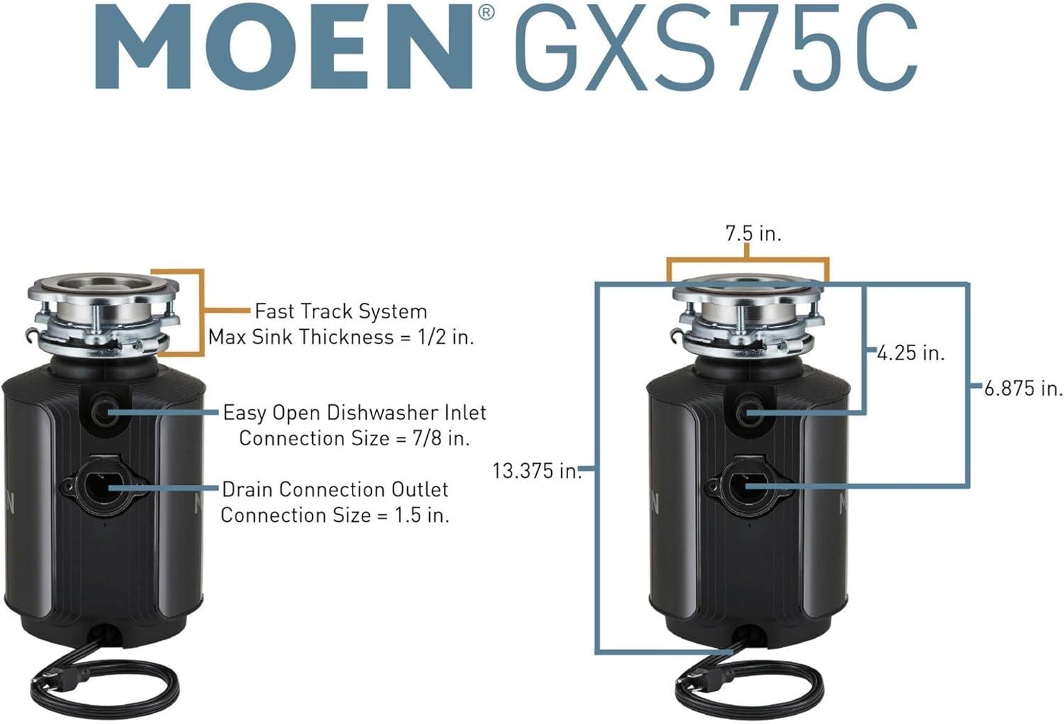 image:imageMoen Host Series 34 HP Continuous Feed Garbage Disposal with Sound Reduction for Kitchen Sink Power Cord Included GXS75C34 HP