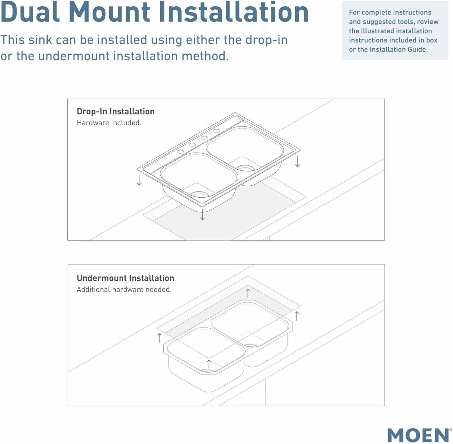 image:imageMoen Host White Granite 33Inch Wide x 95Inch Deep Dual Mount Double Bowl Kitchen Sink GGW3024BBrushed