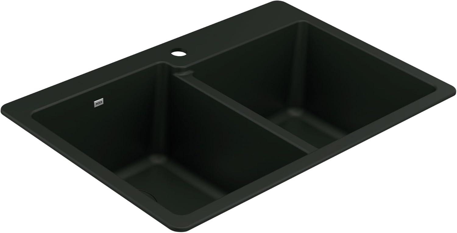 image:imageMoen Host White Granite 33Inch Wide x 95Inch Deep Dual Mount Double Bowl Kitchen Sink GGW3024BMatte