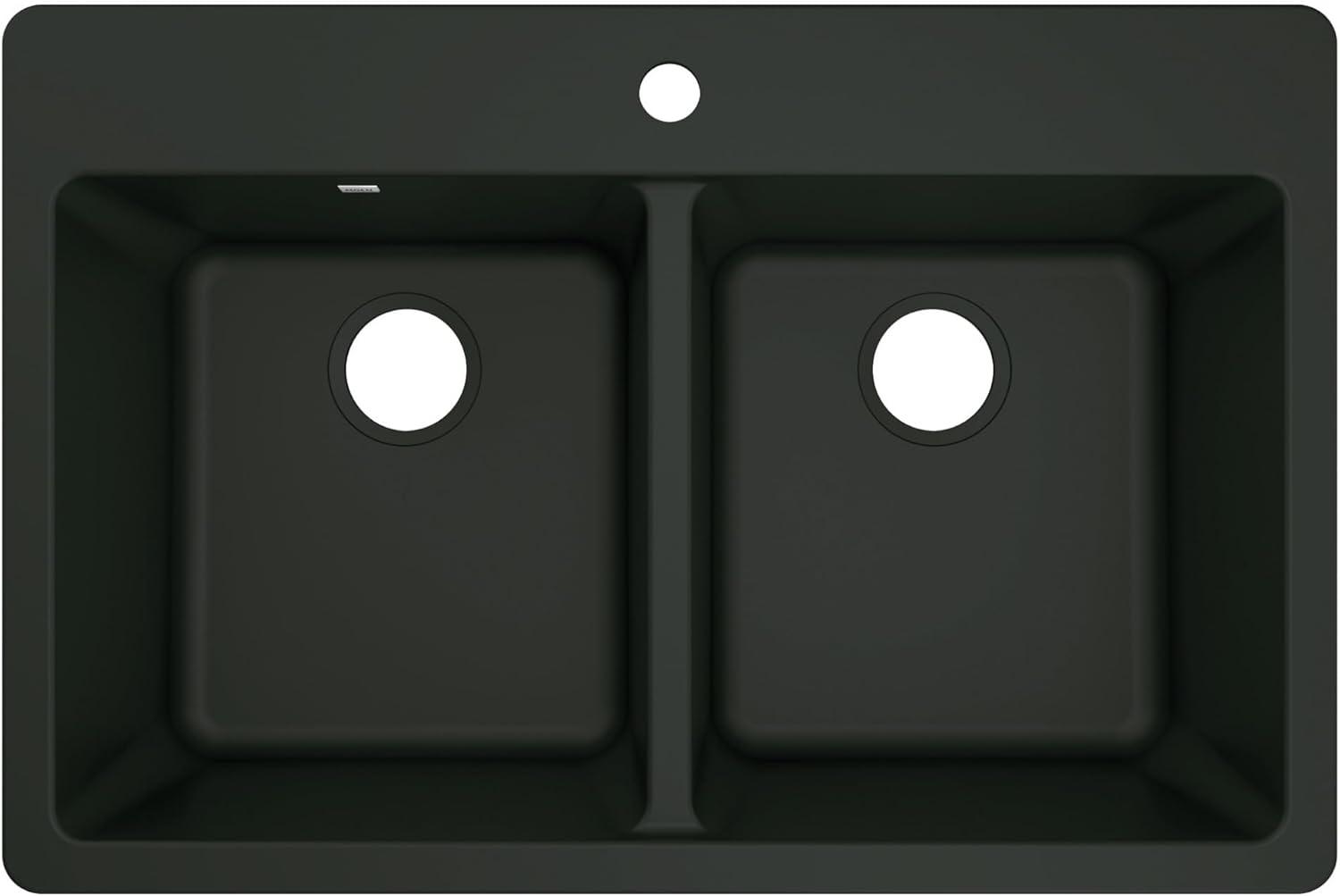 image:imageMoen Host White Granite 33Inch Wide x 95Inch Deep Dual Mount Double Bowl Kitchen Sink GGW3028BBlack
