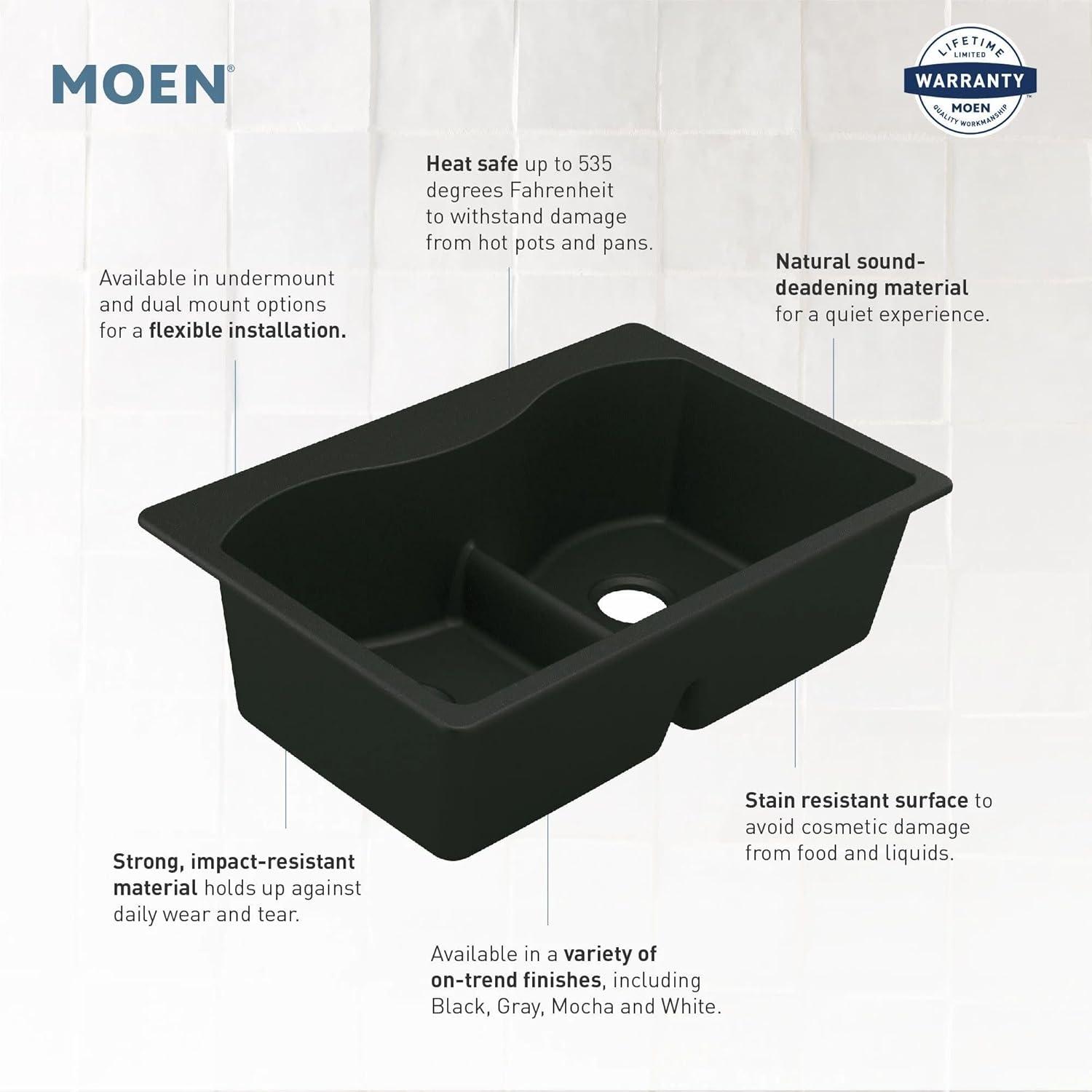 image:imageMoen Host White Granite 33Inch Wide x 95Inch Deep Dual Mount Double Bowl Kitchen Sink GGW3028BBlack