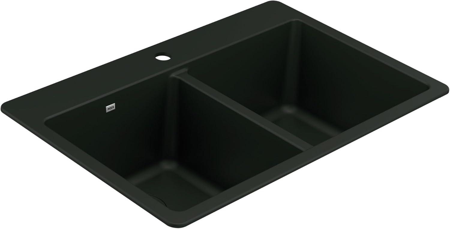 image:imageMoen Host White Granite 33Inch Wide x 95Inch Deep Dual Mount Double Bowl Kitchen Sink GGW3028BBlack
