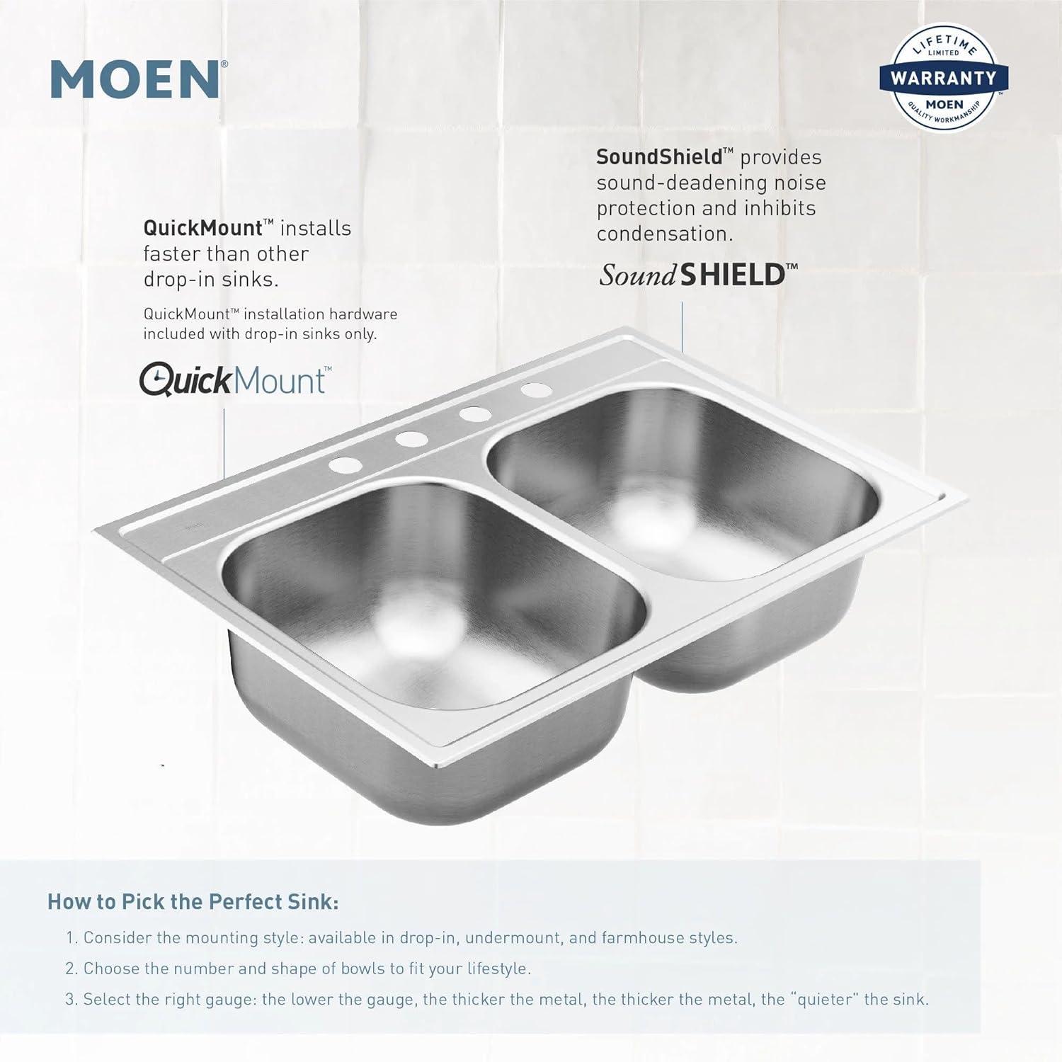 image:imageMoen Prep 16Gauge Stainless Steel Undermount 16 x 20 Single Bowl Kitchen or Bar Sink G16430