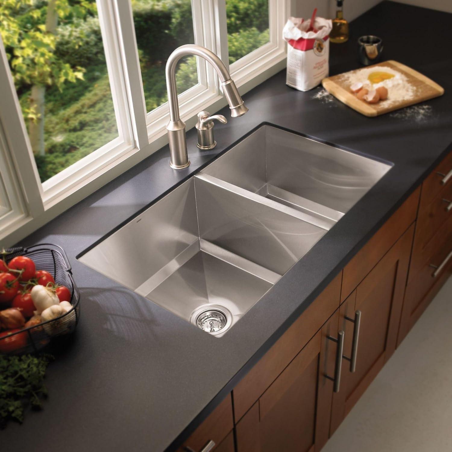 image:imageMoen Prep 16Gauge Stainless Steel Undermount 34 x 20 Double Bowl Kitchen Sink G16221