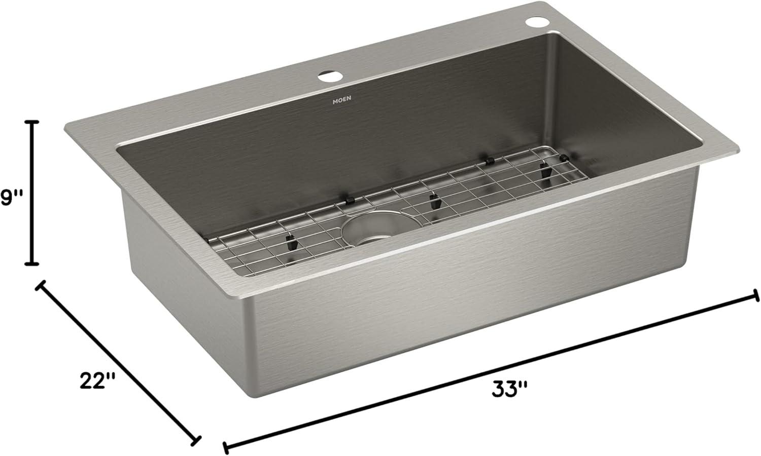 image:imageMoen Prep 18Gauge Stainless Steel Dual Mount 33 x 22 x 9 Double Bowl LowDivide Kitchen Sink with Bottom Grids Included GS182082BSingle Bowl