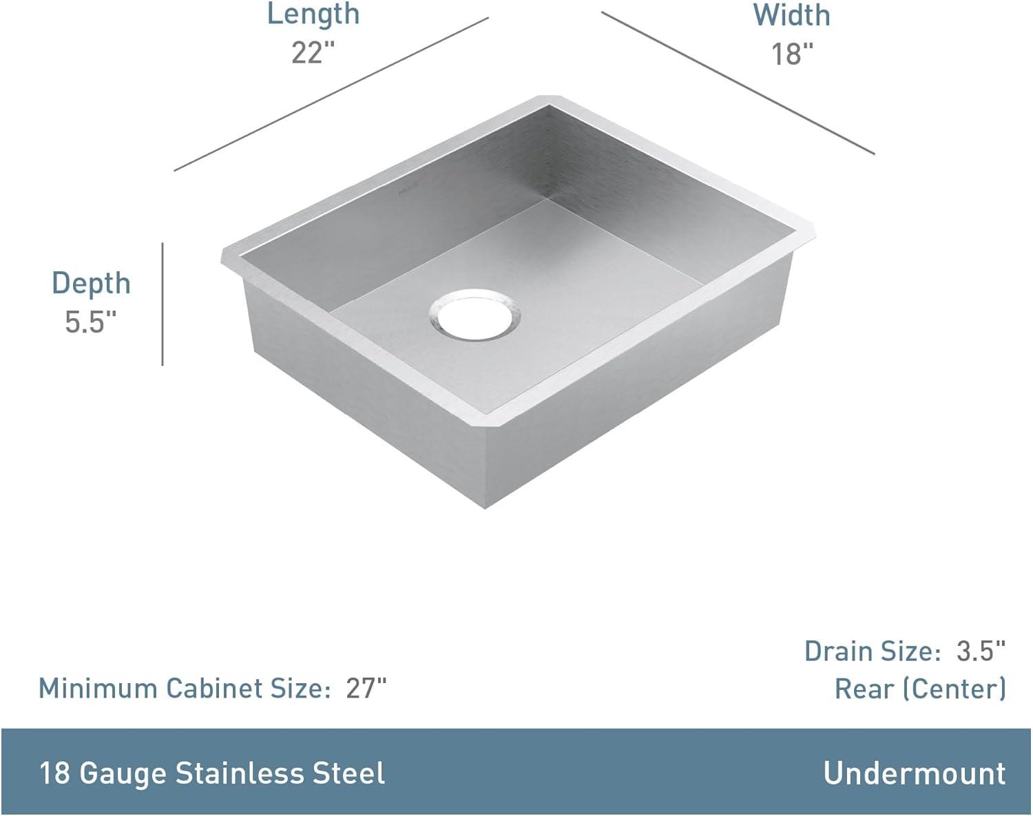 image:imageMoen Prep 18Gauge Stainless Steel Undermount 165 x 18 Single Bowl Kitchen or Bar Sink GS18463Stainless