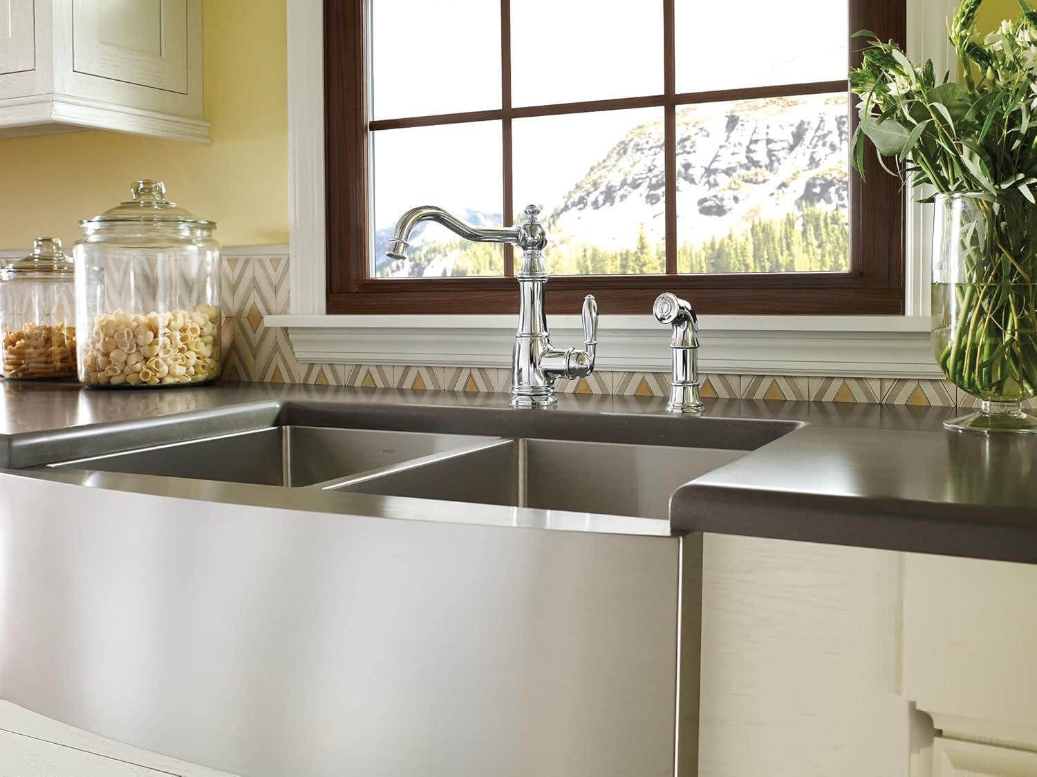 image:imageMoen Prep 18Gauge Stainless Steel Undermount Farmhouse Apron Front 30 x 21 Double Bowl Kitchen Sink G18220