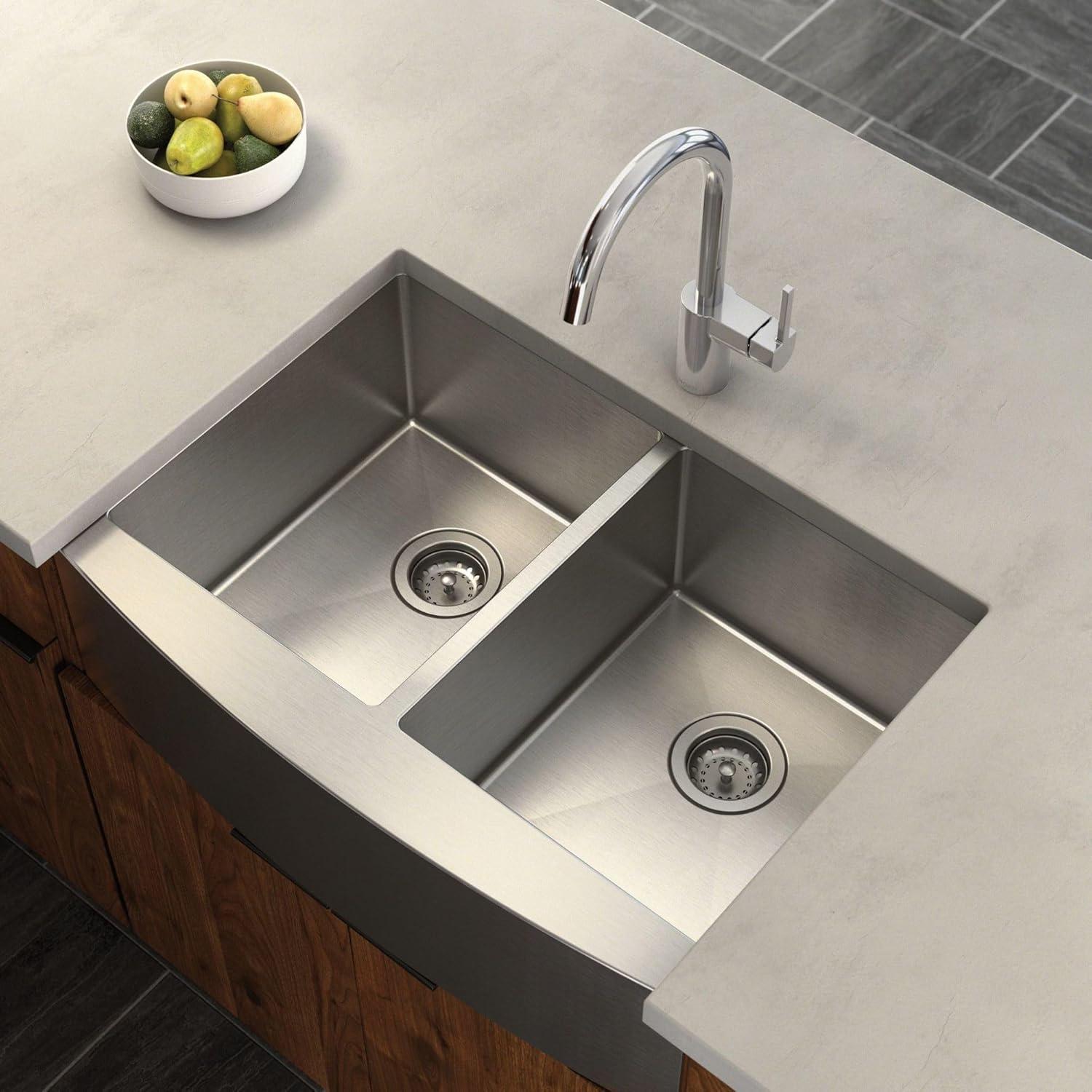 image:imageMoen Prep 18Gauge Stainless Steel Undermount Farmhouse Apron Front 30 x 21 Double Bowl Kitchen Sink G18220