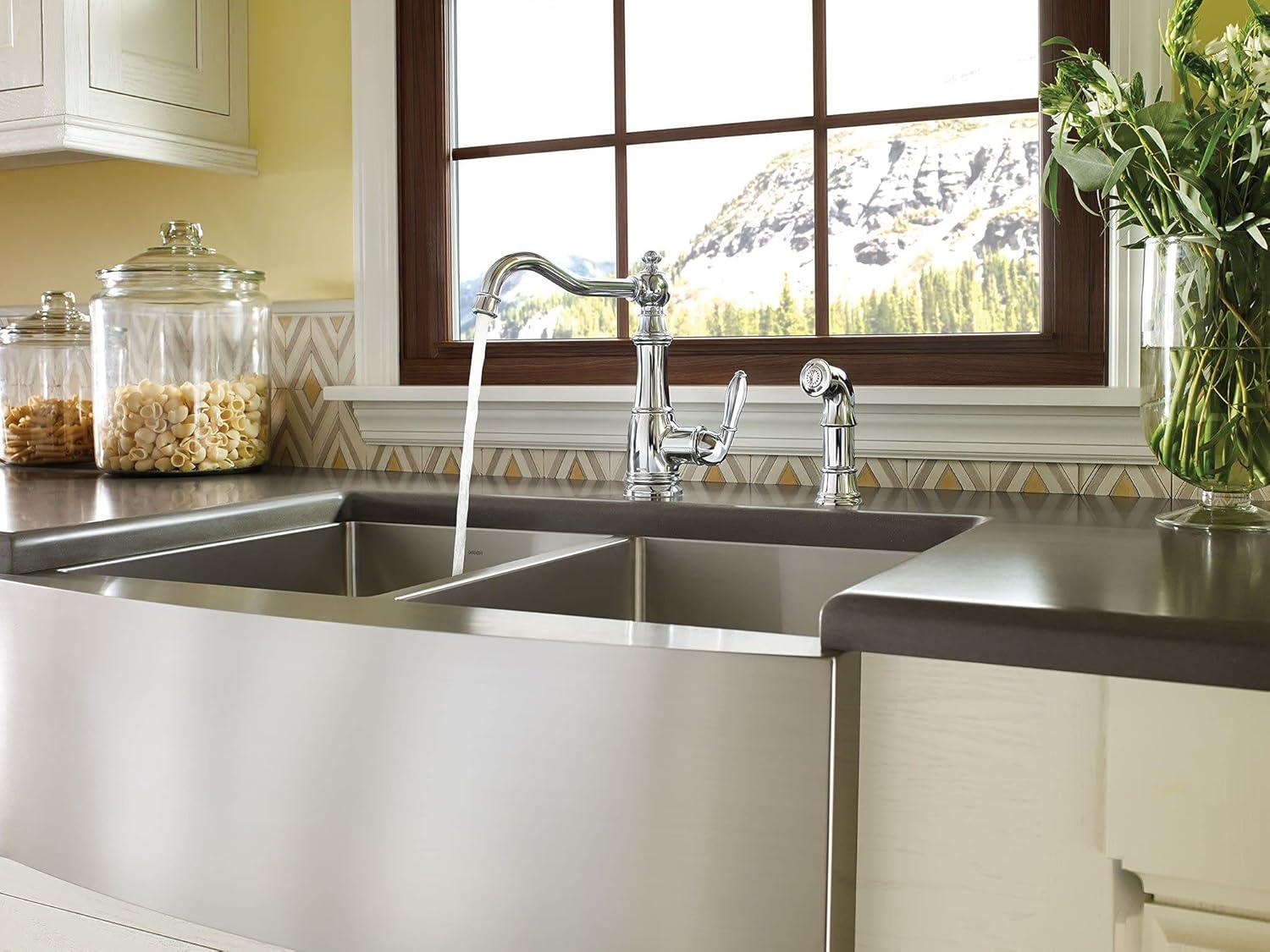 image:imageMoen Prep 18Gauge Stainless Steel Undermount Farmhouse Apron Front 30 x 21 Double Bowl Kitchen Sink G18220