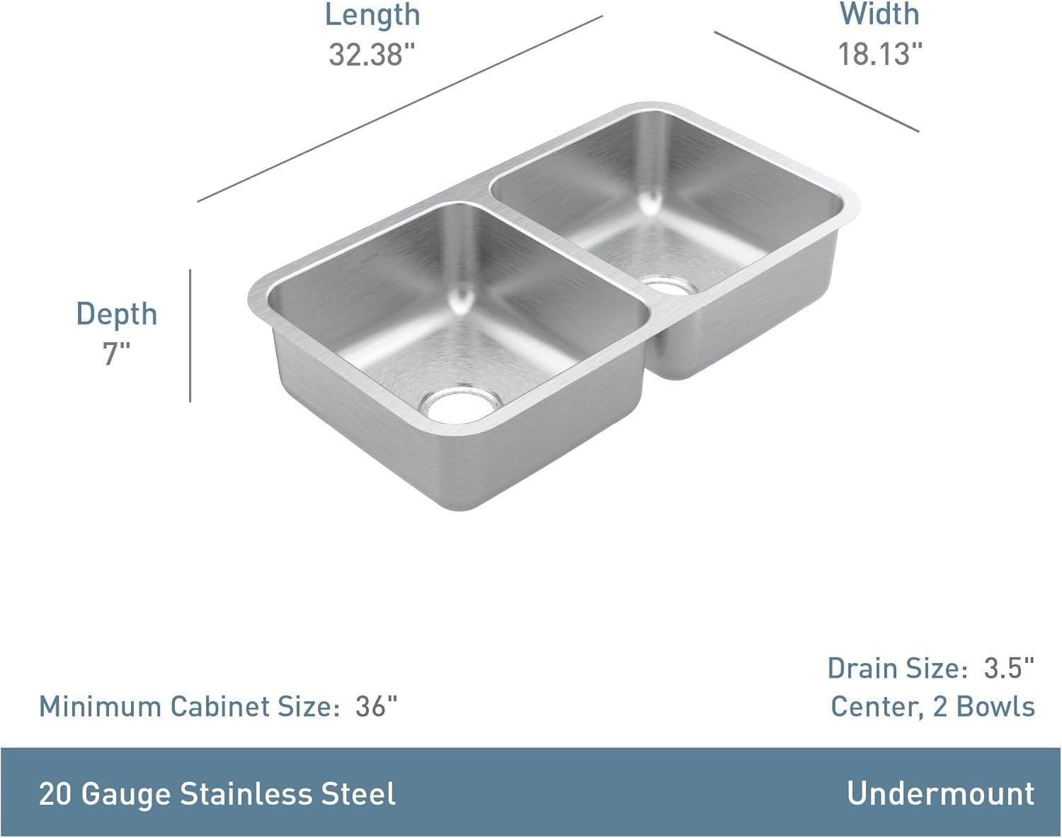 image:imageMoen Prep 20Gauge Stainless Steel Undermount 3238 x 1813 x 7 Double Bowl Kitchen Sink GS20264