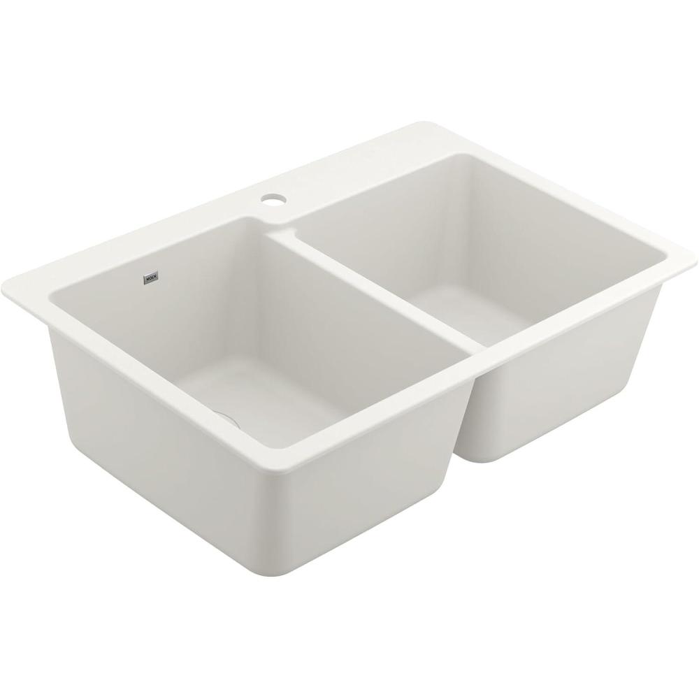 image:imageMoen Host White Granite 33Inch Wide x 95Inch Deep Dual Mount Double Bowl Kitchen Sink GGW3024BBrushed