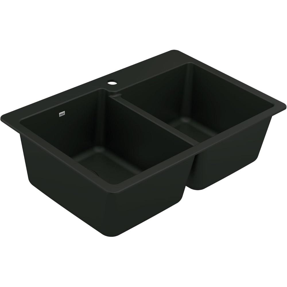 image:imageMoen Host White Granite 33Inch Wide x 95Inch Deep Dual Mount Double Bowl Kitchen Sink GGW3024BMatte