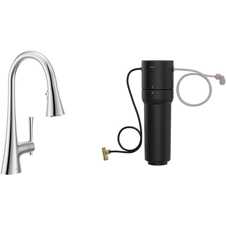 image:imageMoen Kurv Chrome 3in1 Water Filtration Pull Down Kitchen Faucet F9126 with Moen F9800 Advanced Carbon Water Filtration System