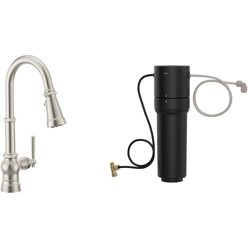 image:imageMoen Paterson Spot Resist Stainless Water Filtration OneHandle High Arc Pulldown Kitchen Faucet FS72003SRS with Moen F9800 Advanced Carbon Water Filtration System