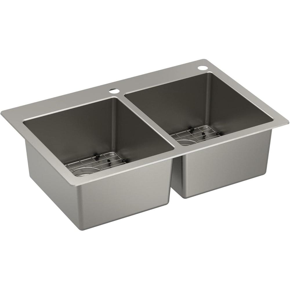 image:imageMoen Prep 18Gauge Stainless Steel Dual Mount 33 x 22 x 9 Double Bowl LowDivide Kitchen Sink with Bottom Grids Included GS182082BDouble Bowl