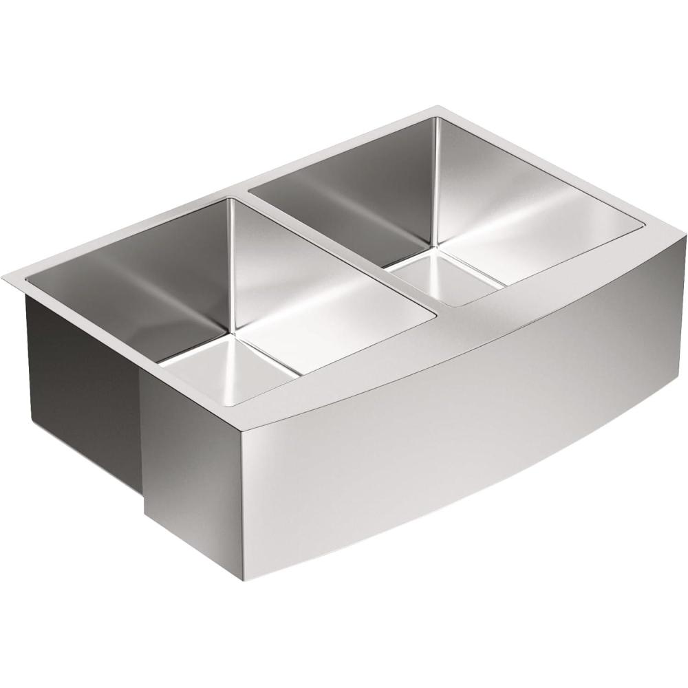 image:imageMoen Prep 18Gauge Stainless Steel Undermount Farmhouse Apron Front 30 x 21 Double Bowl Kitchen Sink G18220