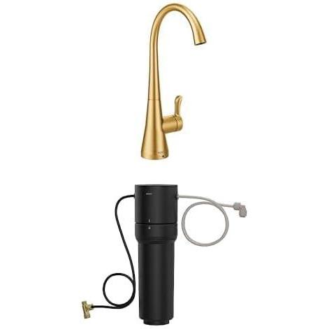 image:imageMoen Sip Brushed Gold Beverage Faucet with High Arc Rotating Spout Plus Advanced Carbon Water Filtration System for Cleaner Drinking Water S5520BG  F9800