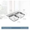 Moen GS202174BQ 2000 Series 33-inch 20 Gauge Drop-in Double Bowl Stainless Steel Kitchen Sink, 4 Hole, Featuring QuickMount